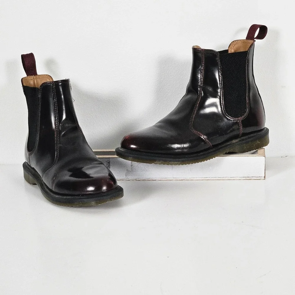 Dr Martens Burgandy Cherry Flora Arcadia Leather Chelsea Boots Womens 7
